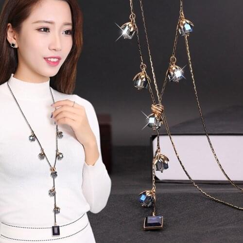 New Geometric Crystal Pendants Long Necklace For Women 2021 New All Match Bijoux Fashion Jewelry