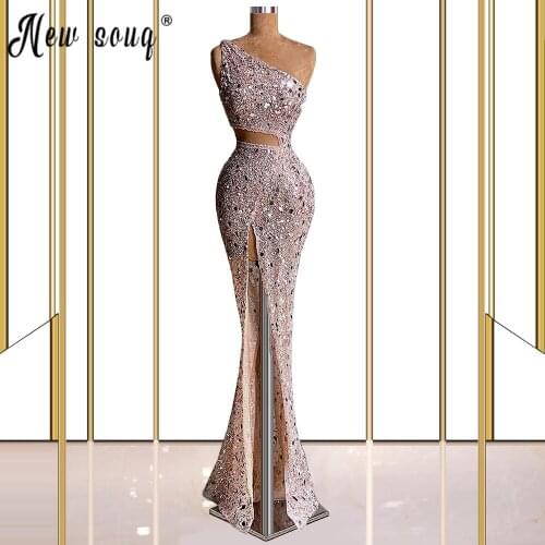 One Shoulder Beaded Sequined Mermaid Prom Dress vestido de festa with Front Split Side Prom Gown NEW Celebrity Dresses For Party