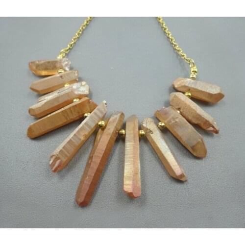 15.5inch/strand Crystal Pillar Finish Champagne Color Crystal Point Pendants Wholesale Mystic Titanium Necklace Crafts Supplier