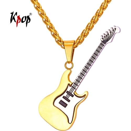 Kpop Electric Guitar Pendant Necklace Gold/Black/Silver Color Trendy Musical Instruments Jewelry Adjustable Chain Necklace GP201