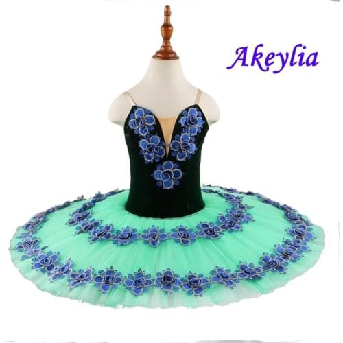 Green Ballet Tutu performance pre- professional classical ballet tutus flower pancake tutu girls nutcracker costume dress 19099