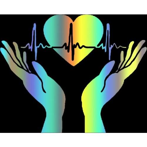 S51158 Various Sizes/Colors Car Stickers Vinyl Decal Heartbeat In Hands Open Palms Cardiogram Motorcycle Decorative Waterproof