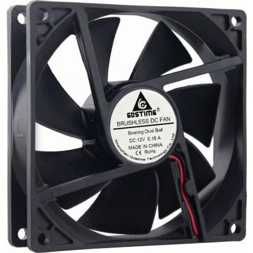 Gdstime 10 Pcs Ball Bearing 90mm*90mm*25mm 2Pin DC 12V Computer CPU Cooler Brushless Cooling Fan 92mm 90mm x 25mm 9225 9cm
