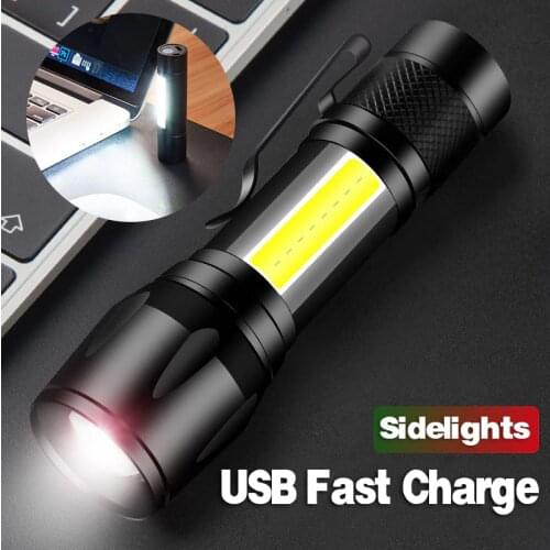 Led flashlight Mini torch rechargeable usb charging lantern tactical flashlights hunting lanterna xpe+cob linterna work lamp