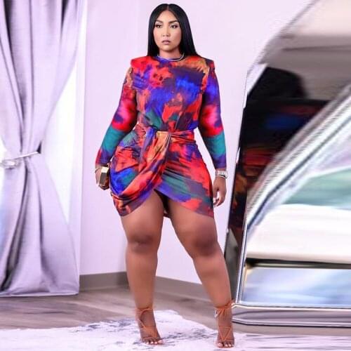 ZJFZML ZZ Women Clothing 2 Piece Set Plus Size Tie Dye Print Long Sleeve Crop Top+draped Sheath Skirts Dropshipping Wholesale