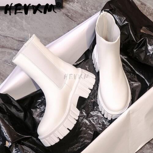 Women PU Leather Chelsea Boots 2021 Autumn New Non Slip Fashion Comfortable Black White Womem Mid Calf Round Head Botas De Mujer