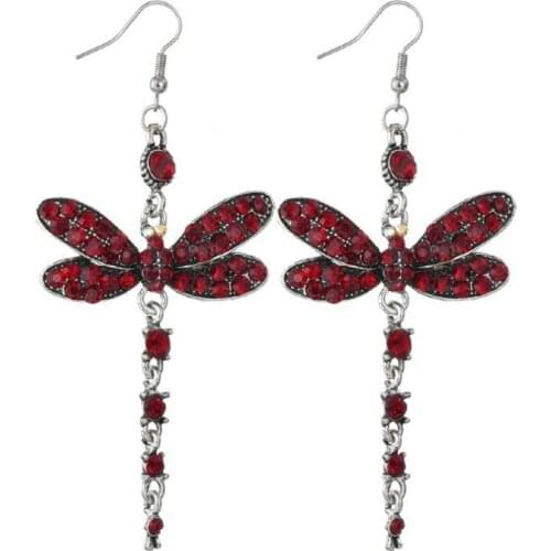 Earrings Women Dragonfly Tassel Earring Vintage Drop Dangle Earrings Boho Crystal Rhinestone Trendy Fashion Jewelry