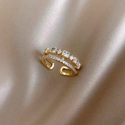 Gothic Double White Crystal Gold Opening Rings For Woman Vintage Korean Jewelry Party Girls Sexy Index Finger Ring Set Student