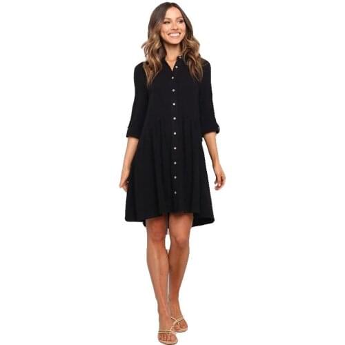 Spot European and American autumn new products single-breasted three-quarter sleeves solid color dress women
