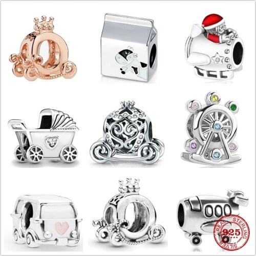 925 sterling silver shiny airplane car Crown carriage fit DIY jewelry with original Pandora charm silver 925 bracelet
