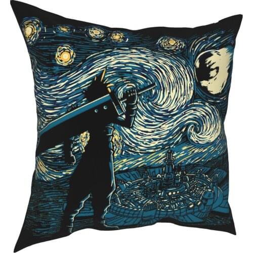 Starry Fantasy Van Gogh Final Fantasy Pillow Cover Home Decorative Cushions Throw Pillow for Living Room Double-sided Printing