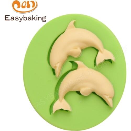 2 Lovely Dolphins Silicone Fondant Mold Mini Cupcake Topper Molds Sugarcraft Cake Decoration Tools for Kitchen Baking Mould
