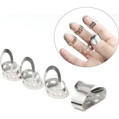 4pcs Open Design Adjustable Stainless Steel Fingerpicks Acoustic Guitar Banjo Pick Plectrum Musical Instrument Parts