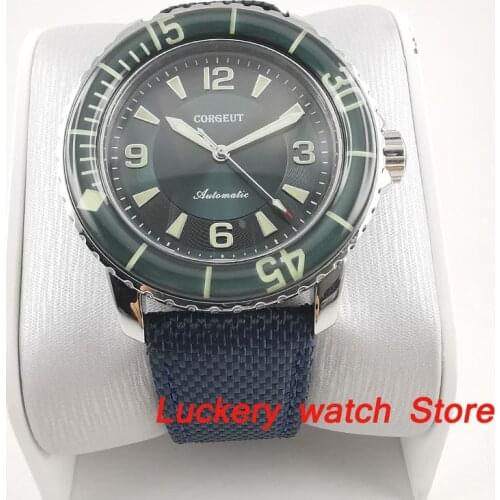 45mm Corgeut Luminous Mechanical Watches Green Dial Automatic Diver Watch-CA47