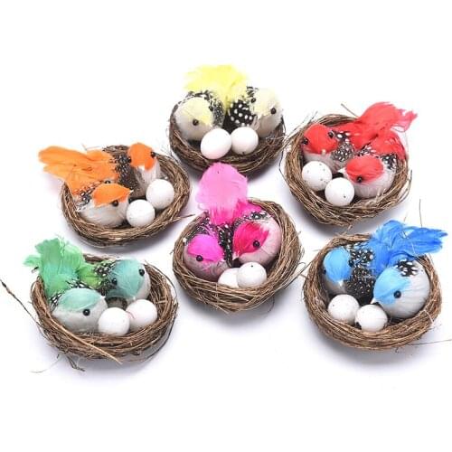 The 6 Set Of Artificial Bird Nest Natural Bird Nest Suits Include Artificial Tree Nest, Fake Bubble Feather Bird And Foam Egg