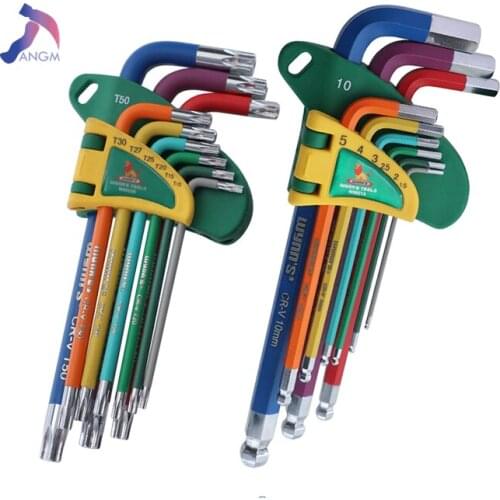 9Pcs 1.5mm-10mm Color Coded Ball-End Hex Allen Key L Wrench Set Torque Long Metric With Sleeve Hand Tools Bicycle Accessories