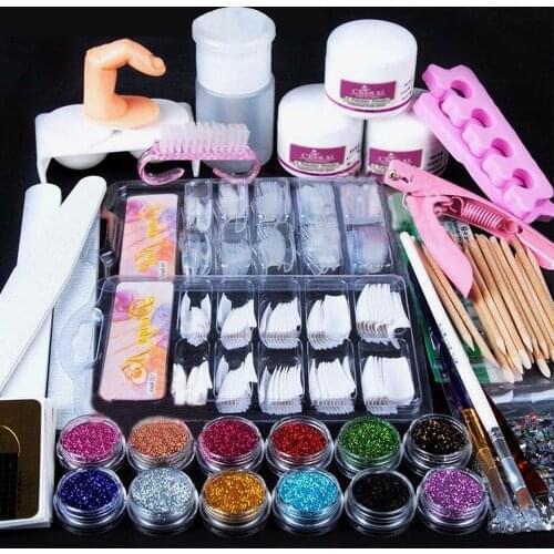 Acrylic Nail Kit Full Manicure Set With Nail Lamp Drill Machine Acrylic Powder Liquid Glitter Nail Tips Nail Art Tools Kit