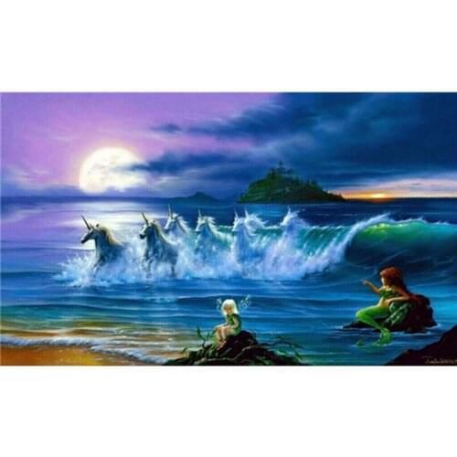 DIY Diamond Painting Cross Stitch 3D Diamond Embroidery Mermaid Horse Needlework Diamond Mosaic Pictures Of Rhinestones A7821R