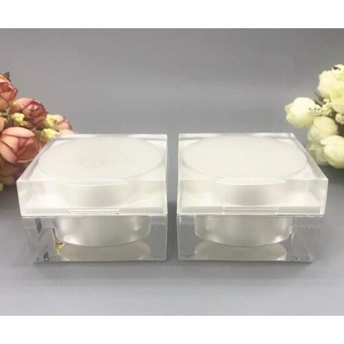 50G pearl white acrylic square shape jar tin pot bottle for day night cream essence gel moisturizer skin care packing