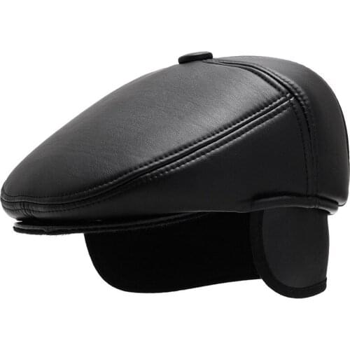 PU Leather Beret Men Vintage Winter Dad Hat Thicken Winter Cap Autumn Winter Flat Cap Hats for Men