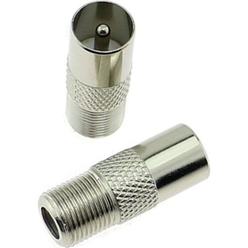 Free Shipping 50pcs Alloy RF Female F To Male 9.5TV Aerial Plug Adapter Silver Tone Plated Connectors F Female To TV Male