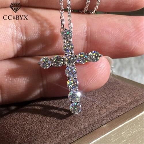 CC 925 Silver Necklaces Pendants For Women Cross Round Cubic Zirconia Pendant Necklace Clavicle Chain Colar Drop Shipping CCN704