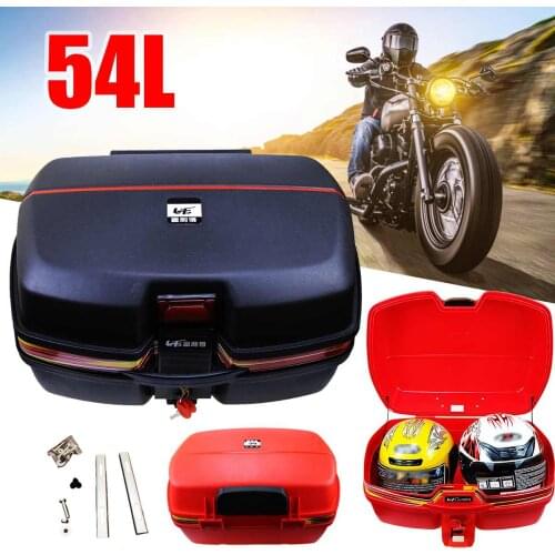54L Motorcycle Trunk Waterproof Motor Top Case for double Helmet Motorbike Rear Storage Luggage Tool Box with Secure Latch Black