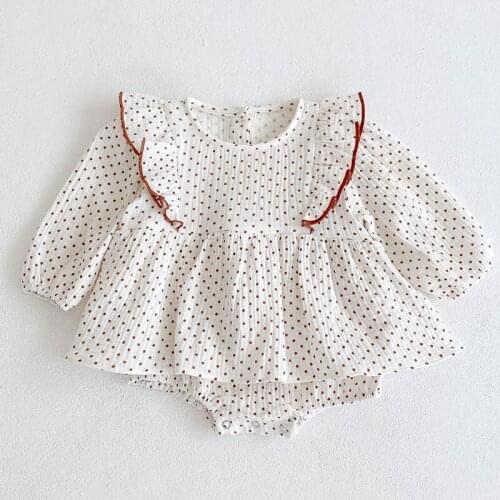 Infant Baby Girls Cotton Long Sleeve Jumpsuit Toddler Baby Girl Dot Printing Dress Romper Spring Autumn Baby Girls Clothes