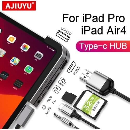 AJIUYU USB C HUB for iPad Pro / Air4 Type C Dock USB 3.0 HDMI 3.5mm PD Port Splitter Adapter Converter For ipadpro 11 12.9 air 4