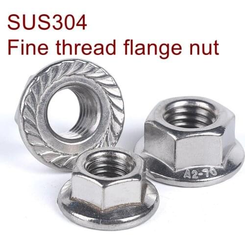Stainless steel Fine thread Flange nut M8*1.0 M10*1.0 M10*1.25 M12*1.25 M12*1.5 Lock nut SUS 304 DIN6923