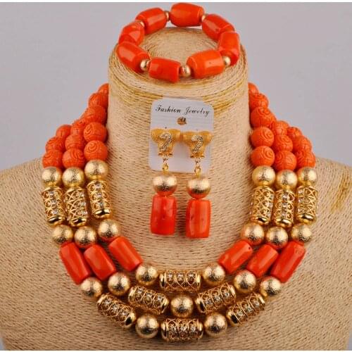 Choker Coral Beads Jewelry Set Orange Red White Nigerian Coral Beads Bridal Set Bridal Wedding African Jewelry Set