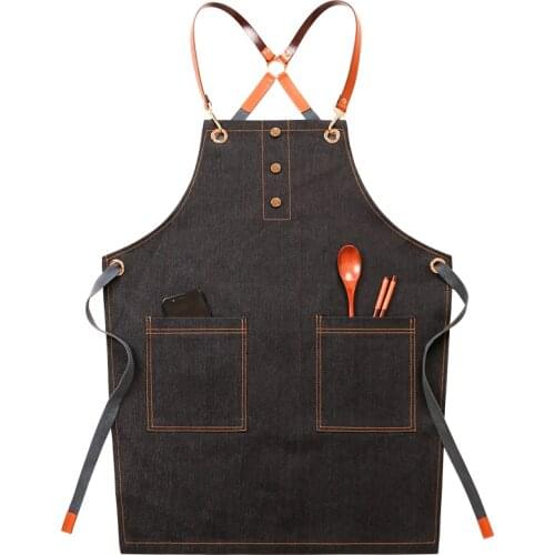 Cowboy apron barista Korean fashion painting painting Western restaurant bar work clothes free LOGO printing