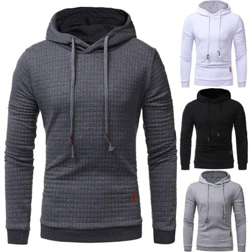 LUCLESAM Autumn Men Casual Solid Color Plaid Hoodies Long Sleeve Hooded Pullover los hombres sweetshirts moletom masculino