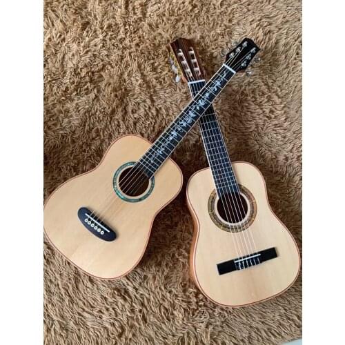 Mini guitar 30 inch acoustic guitar 6 string travel guitar full solid wood folk guitar flower inlay fingerboard with pear shell