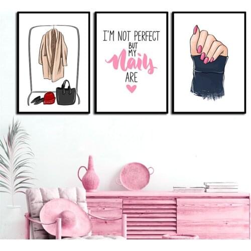 Canvas painting fashion nails art picture girl beauty salon wall decor pink makeup nails quote wall art canvas painting HD2937