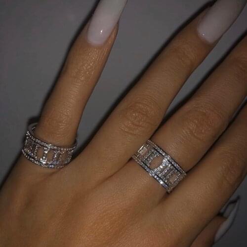 US SIZE 6 7 8 9 Gold Micro pave 5A cz cubic zirconia roman numerals design wide cz engagment band couple ring for men women