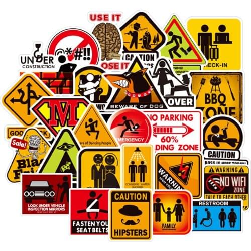 50Pcs 2 Styles Warning Sign Stickers Wallpaper Decal Motorcycle Fridge Skateboard Doodle Stickers For Auto Laptop Trunk Car F4
