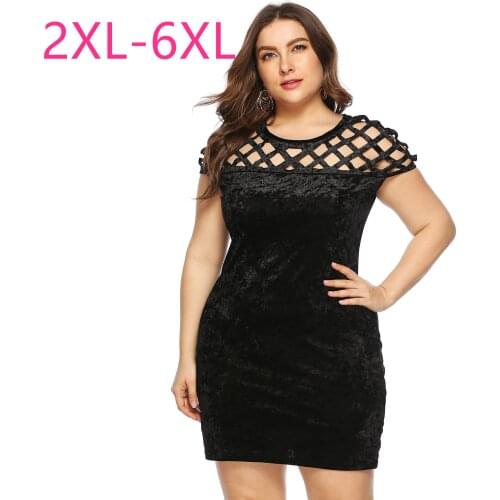 2021 new summer plus size mini dress for women large slim casual short sleeve hollow out O neck dresses black 3XL 4XL 5XL 6XL