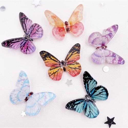 New 6Pcs Resin Glitter Colorful Wheel Big Butterfly Flatback Rhinestone 1 hole Clothing Accessorie Applique DIY Scrapbook Craft
