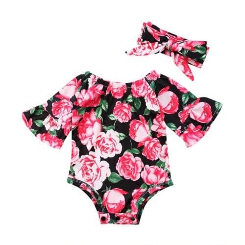 Adorable Newborn Baby Girls Royal Rose Floral Bodysuits Jumpsuit Outfit Clothes Size 0-24M