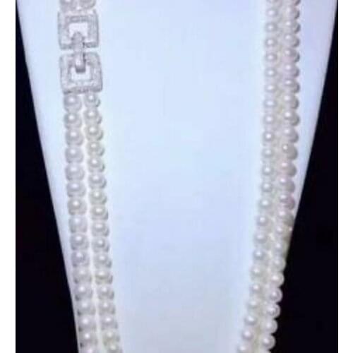 Two strands 9-10mm round white pearl necklace 22"24"&bracelet 8"