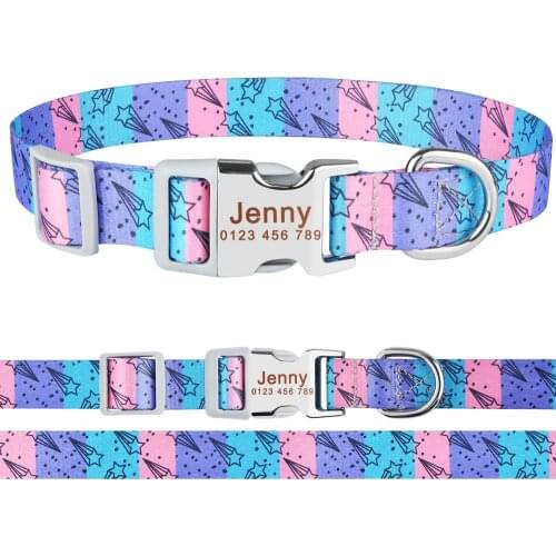 AiruiDog Small Medium Large Pet Personalized Dog Collar Floral Free Engraved Puppy Name