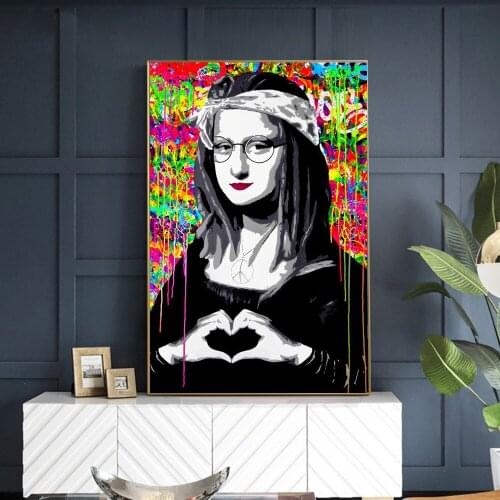 Makeup Mona Lisa Posters and Prints Canvas Funny Famous Painting on The Wall Art Colorful Portrait Picture for Living Room Decor