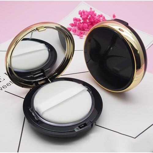 Round Plastic Makeup Cosmetic Empty Highlighter Blusher Case Travel Portable Concealer Container Box with Mirror Black