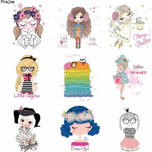 Prajna DIY Fashion Girl Heat Transfer Vinyl Cartoon Iron On Transfer For Clothing PVC Butterfly Flower Applique Transfer Sticker