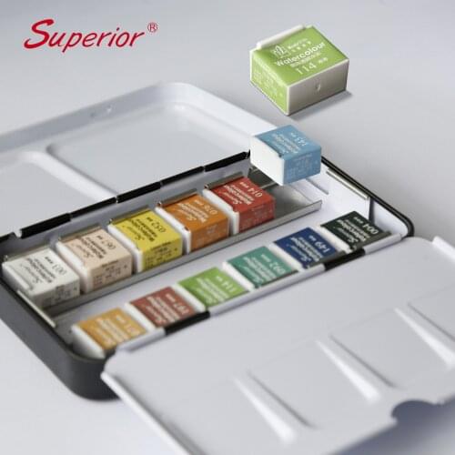 Superior 12/24/36/48 Colors Solid Watercolor Paints Set With Paintbrush Tin Box Watercolor Set Professional Artist Pigment