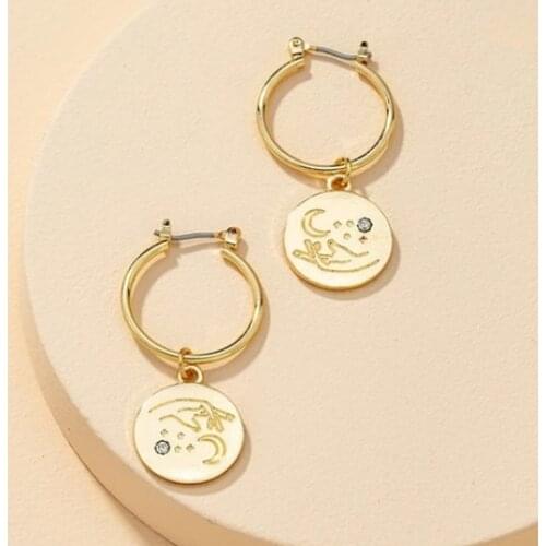 Simple Contracted Asymmetric Crystal Star Moon Hand Drop Earrings