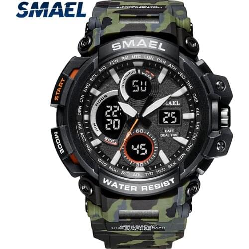 SMAEL Camouflage Sport Watches Men 2021 Auto Date Chronograph Timepieces Male Digital Wristwatch Electronic Alarm Clock 1708