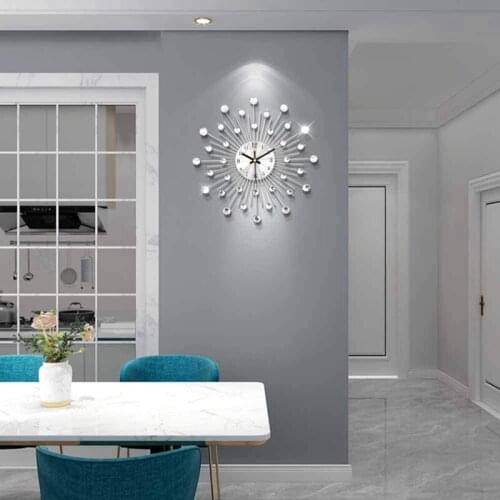 Silver Tone Modern Wall Clock for Living Room Creative European Style Decor Wall Decor for Living Room Bedroom