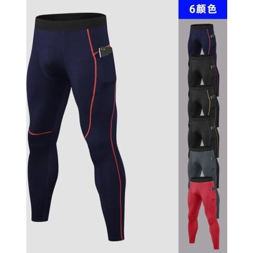 Men Sweatpants Elastic Quickly Dry Legging Tight with Pocket Male Running Jogging Workout Gym Training Sport Trousers Sportswear